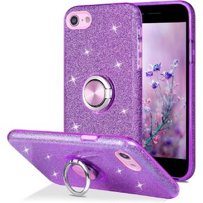 Wisdompro Case for iPhone SE 2022/2020, for iPhone 8, for iPhone 7, Cute Glitter Bling Sparkly Case with Ring Stand, Women Girls Protective Phone Case Cover for iPhone SE 3rd Gen /2nd Gen/8/7 - Pink