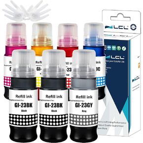 LCL Compatible Ink Bottle Replacement for Canon GI23 GI-23 BK GI-23BK GI-23C GI-23M GI-23Y GI-23R GI-23GY for Canon PIXMA G520 G620 Printer (7-Pack 2Black Cyan Magenta Yellow Red Gray)