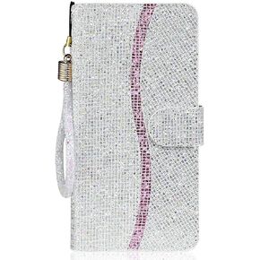 Guppy Bling Wallet Case Compatible with iPhone 15 Plus, PU Flip Blocking Wallet with Wrist Strap Magnetic Closure Built-in Kickstand Protective Case - Gold