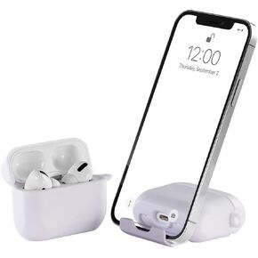 AirStand - AirPods Pro Case Cover with Invisible Phone Stand, Compatible with AirPods Pro 1/2nd Generation, Full Protection TPU&PC Shockproof Case with Keychain Carabiner, Patented Design(Silver)