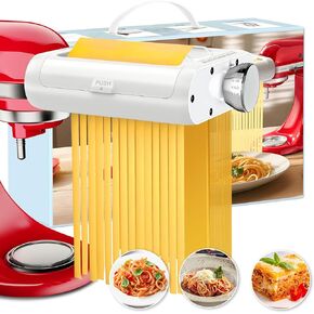 Pasta Maker Upgrade 3 in 1 Attachment for KitchenAid Stand Mixers - Includes Pasta Roller/Spaghetti Cutter/Fettuccine Cutter and Cleaning Brush - Kitchen Aid Accessories for Homemade Fresh Pasta