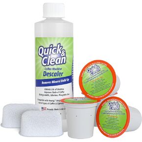 Quick & Clean 4-Pack of Cleaning Cups + 2 Filters with Descaler Bundle (2 Total Uses) - 2.0 Compatible, Descaling Solution for Keurig, Nespresso, Ninja, Delonghi, All Coffee and Espresso Machines…