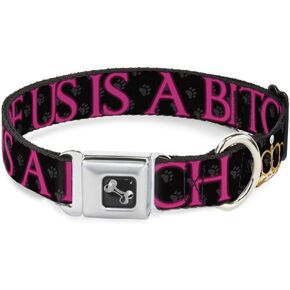 Buckle-Down Dog Collar Bone - ONE of US is A Bitch Crown Paws Black Gray Pink - Large 15-26", Multicolor