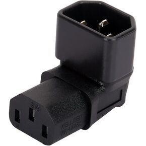 IEC 320 C14 to C13 Right Angle AC Adapter, IEC 3Pole Male to Female 90Degree Up Angle AC Converter, C14 to C13 Up Angle AC Adapter, Black Color