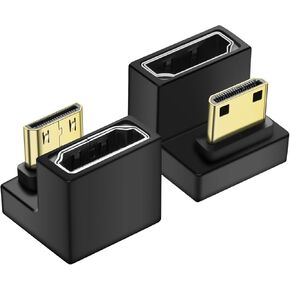 PNGKNYOCN U Shape 8K Mini HDMI to HDMI Adapter,180 Degree 2 Pack 48Gbps 2.1 Version Mini HDMI Male to HDMI Female Converter Adapter with LED Light for DSLR Portable Camcorder Tablet (Down Bend