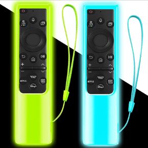 2Pack Remote Case Cover for Samsung Smart TV Remote | BN59 Series Straight Controller Universal Silicone Battery Cover Sleeve Glow in The Dark Green Blue