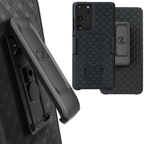 ZASE Belt Clip Holster Case Compatible with Samsung S21 Ultra 5G 6.8-inch Tough Rugged Super Slim Protective Cover Defender Strong Belt Clip Kickstand for Galaxy S21 Ultra (Black Holster Combo Case)