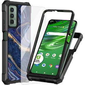 Ailiber for Cricket Outlast Phone Case, AT T Jetmore Case with Screen Protector, 2 Layer Structure Protection, Shock-Absorbing Corner TPU Bumper, Durable Slim Silicone Cover for ATT Jetmore-Sapphire