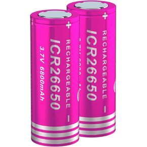 26650 Rechargeable Battery 6800mAh 26650 Lithium Battery 26650 Large Capacity Battery 26650 for flashlights (2Pack,Pink 1026)