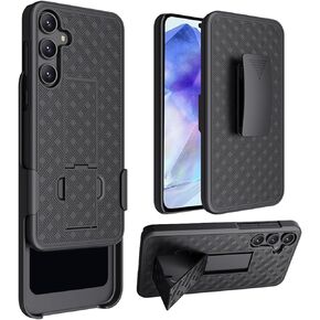 for Samsung Galaxy A55 5G Phone Case, for Galaxy A55 Belt Clip Holster Case Slim Combo Shell with Kickstand Swivel Belt Clip Holster Rugged Protective Cover for Samsung A55 2024 Release, Black