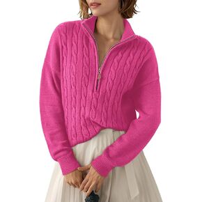 Dokotoo Women's Sweaters 2024 Fall Winter Quarter Zip Casual Ribbed Knitwear Pullover