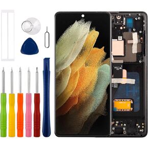 [Supports fingerprints][with Frame] Duotipa New OLED Display Touch Screen Digitizer Assembly Replacement for Galaxy S21 Ultra 5G SM-G998 SM-G998B SM-G998U with Technical Repair Tools Kit-Black.