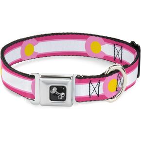 Dog Collar Seatbelt Buckle Colorado Flags7 Repeat Pinks White Light Pink Yellow 15 to 26 Inches 1.0 Inch Wide