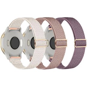 3 Pack Slim Stretchy Watch Bands Compatible with 18mm Garmin Vivoactive 4s/ Venu 3s/ Venu 2s/ Vivomove 3s /Forerunner 255S /Forerunner 265S, Loop Thin Nylon Elastic Fabric Strap for Women Men