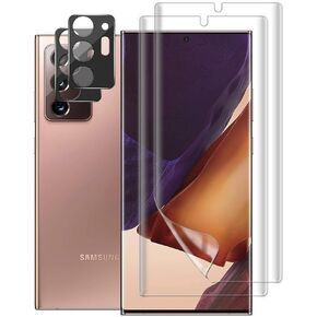 (2+2) لهاتف Samsung Galaxy Note 20 Ultra 5G / 4G (عبوتان) واقي شاشة (ليس زجاجيًا)، طبقة TPU ناعمة ومرنة و(عبوتين) واقي عدسة الكاميرا، متوافق مع بصمات الأصابع، سهل الاستخدام