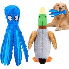 ATAZUA Cnarery [2 Pack] Dog Plush Toys, Interactive Squeaky Puppy Toys, Dog Toys with Crinkle, Durable Stuffed Dog Chew Toys for Puppy, Small, Middle, Non-Toxic and Safe