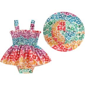 Mubineo Baby Girl Summer Clothes Floral Romper Dress Infant Sleeveless Rompers Skirt One Piece Boho Sun Dress Outfits