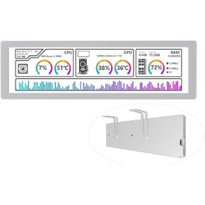 waveshare 8.8 inch USB Monitor, 1920 x 480 Resolution,PC Case Secondary Screen/Desktop RGB Ambient Screen, IPS Panel, with Music Spectrum Analysis Function, Type-C Interface, CNC Metal Case, Silver