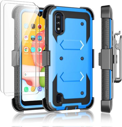 Njjex Rugged Case For Samsung Galaxy A01, For Galaxy A01 Case With Tempered Glass Screen Protector [2 Pack], [Nbeck] Shockproof Heavy Duty Locking Swivel Holster Belt Clip Kickstand Hard Cover [Green] in Saudi Arabia