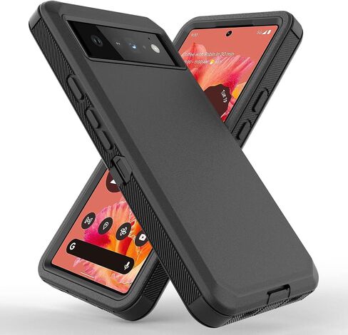 Compatible with Google Pixel 6 Case, Pixel 6 Case Holster Includes Screen Protector, Swivel Belt Clip Holster Kickstand Holder Full Body Protective Cover (Black) in Kuwait