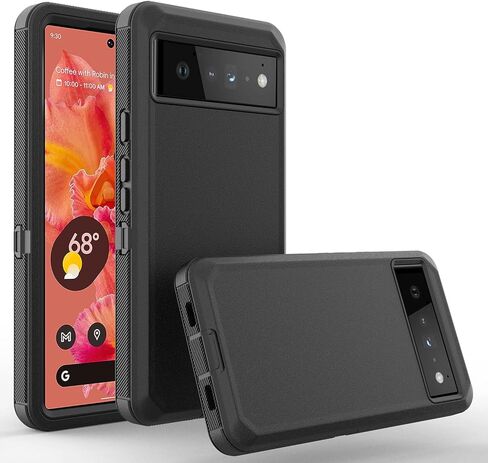 Compatible with Google Pixel 6 Case, Pixel 6 Case Holster Includes Screen Protector, Swivel Belt Clip Holster Kickstand Holder Full Body Protective Cover (Black) in Kuwait