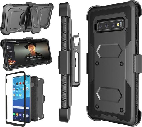 Njjex Case Compatible with Samsung Galaxy S10, [Nbeck] Shockproof Heavy Duty Rugged Locking Swivel Holster Belt Clip Full Body Protection Hard Shell Cover & Kickstand for Galaxy S10 6.1 Inch [Black] in Saudi Arabia