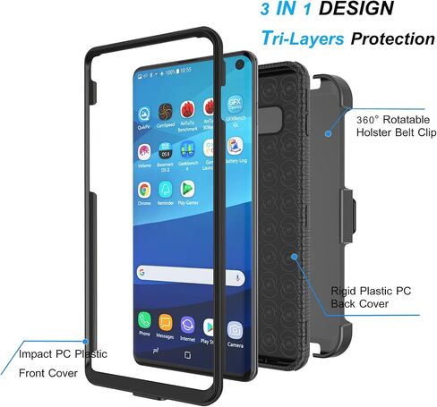 Njjex Case Compatible with Samsung Galaxy S10, [Nbeck] Shockproof Heavy Duty Rugged Locking Swivel Holster Belt Clip Full Body Protection Hard Shell Cover & Kickstand for Galaxy S10 6.1 Inch [Black] in Saudi Arabia