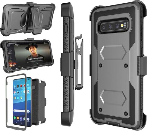 Njjex Case Compatible with Samsung Galaxy S10, [Nbeck] Shockproof Heavy Duty Rugged Locking Swivel Holster Belt Clip Full Body Protection Hard Shell Cover & Kickstand for Galaxy S10 6.1 Inch [Black] in Saudi Arabia