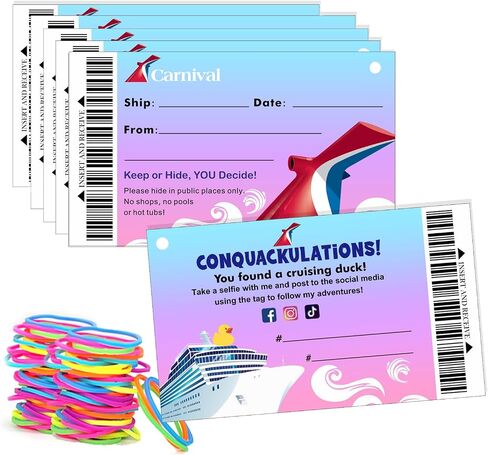 Cruising Rubber Duck Tags, Duck Tags, Carnival Cruise Line Gold Sailing Card, Duck Duck Tags, Ducking Game Cards, 50 Pack, 3.5 x 2 inches, with Hole and Rubber Bands(7FDC211) in Kuwait