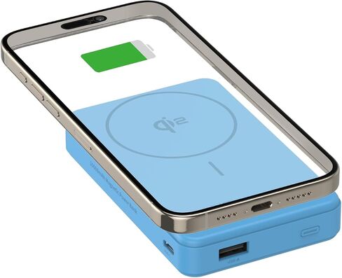 Emerson PBW1010U Power Bank, Compact Travel Ready 10,000mAh Battery Pack with Qi2 15W Wireless Charging and 22.5W Wired Charging (USB and USB C) for iPhone, iPad and More, Blue in Saudi Arabia