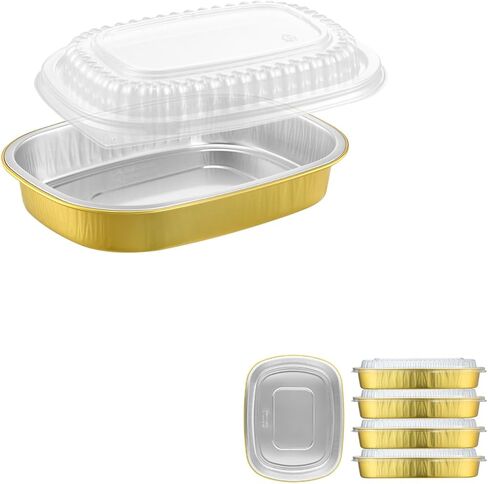 Oval Aluminum Foil Pans with Snap-On Lids (5 Pack) | 2X Thicker Heavy Duty Reusable Container 50oz for Take-Out (Black) in Saudi Arabia