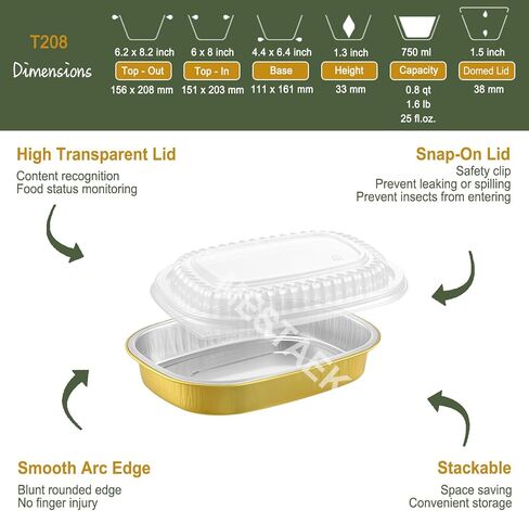 Oval Aluminum Foil Pans with Snap-On Lids (5 Pack) | 2X Thicker Heavy Duty Reusable Container 50oz for Take-Out (Black) in Saudi Arabia