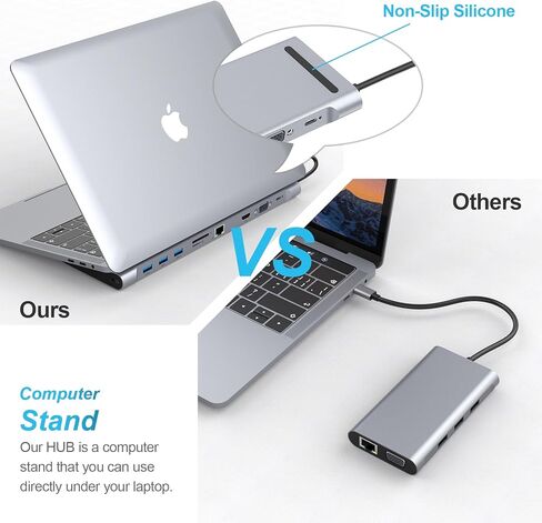 محول OBERSTER USB C Hub 10 في 1 مع شاشة ثلاثية، 4K HDMI، VGA، 3xUSB 3.0، PD 100W، إيثرنت، فتحات SD/TF، ​​اتصال محسّن بالصوت/الميكروفون لأجهزة Mac والكمبيوتر المحمول والمزيد in Kuwait