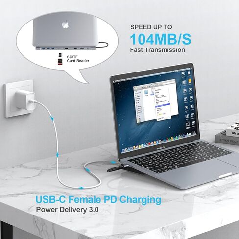 محول OBERSTER USB C Hub 10 في 1 مع شاشة ثلاثية، 4K HDMI، VGA، 3xUSB 3.0، PD 100W، إيثرنت، فتحات SD/TF، ​​اتصال محسّن بالصوت/الميكروفون لأجهزة Mac والكمبيوتر المحمول والمزيد in Kuwait