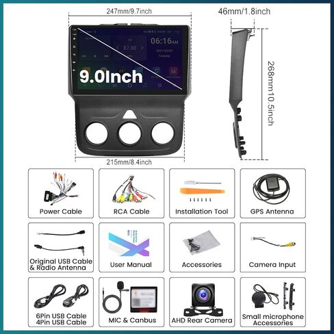 UNITOPSCI 2G+64G راديو ستيريو للسيارة Android لسيارة Dodge Ram 1500 2500 3500 2013-2019 (تيار متردد يدوي) CarPlay Android Auto GPS Navigation 9 بوصة شاشة لمس بلوتوث WiFi FM/RDS Mirror Link + ميكروفون الكاميرا in Saudi Arabia
