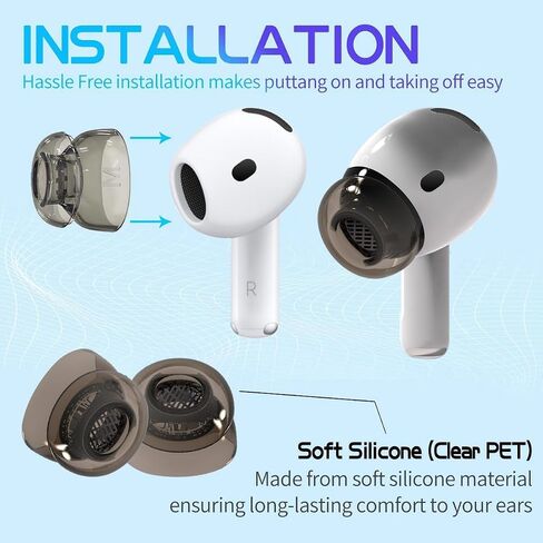 أطراف أذن بديلة لأجهزة Airpods 4/Airpods 3، مع فتحة لتقليل الضوضاء، مادة TPE غير قابلة للانزلاق، سدادات أذن بديلة غطاء ناعم لأجهزة Airpods 4 مع صندوق تخزين محمول (أبيض شفاف، M) in Kuwait