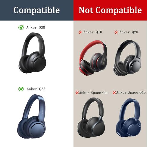 وسائد أذن بديلة لجهاز Anker Soundcore Life Q30 Q35، وسائد أذن لسماعات الرأس، وغطاء لأكواب الأذن مع جلد ناعم وإسفنج ميموري - أسود in Kuwait