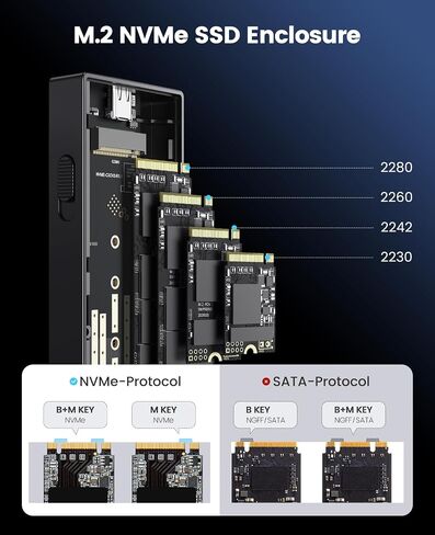 حاوية ORICO M.2 NVMe SSD، محول USB C 10 جيجابت في الثانية بدون أدوات، قارئ USB 3.2 M.2 NVMe، حافظة SSD خارجية متوافقة مع Thunderbolt 3، تدعم 4 تيرابايت 2230/2242/2260/2280 PCIe M-Key SSDs-9610-C3- بك in Saudi Arabia