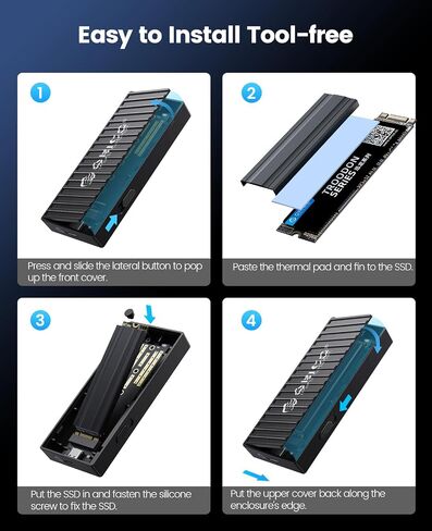 حاوية ORICO M.2 NVMe SSD، محول USB C 10 جيجابت في الثانية بدون أدوات، قارئ USB 3.2 M.2 NVMe، حافظة SSD خارجية متوافقة مع Thunderbolt 3، تدعم 4 تيرابايت 2230/2242/2260/2280 PCIe M-Key SSDs-9610-C3- بك in Saudi Arabia