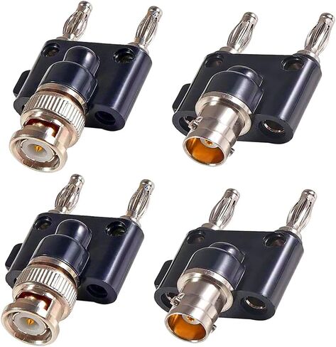 BNC Male to Dual Banana Male Plug & BNC Female to Dual Banana Male Plug, Binding Posts RF Coaxial Adapter BNC to Banana Coax Jack Connector (4 Pack) in Kuwait