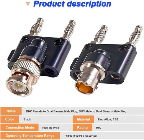 BNC Male to Dual Banana Male Plug & BNC Female to Dual Banana Male Plug, Binding Posts RF Coaxial Adapter BNC to Banana Coax Jack Connector (4 Pack) in Kuwait