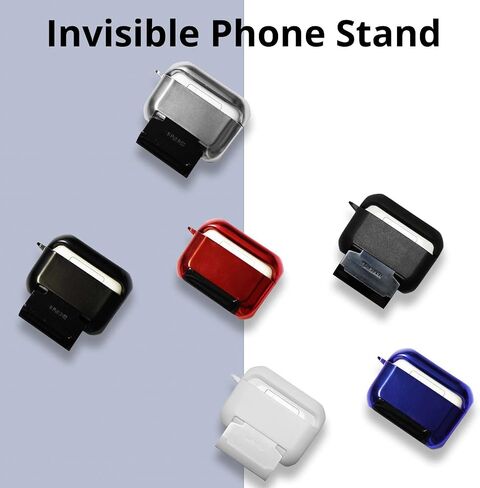 AirStand - غطاء حافظة AirPods Pro مع حامل هاتف غير مرئي، متوافق مع AirPods Pro 1/2nd Generation، جراب مقاوم للصدمات مصنوع من مادة TPU&PC مع حلقة مفاتيح، تصميم حاصل على براءة اختراع (فضي) in Kuwait