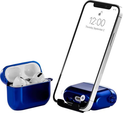 AirStand - غطاء حافظة AirPods Pro مع حامل هاتف غير مرئي، متوافق مع AirPods Pro 1/2nd Generation، جراب مقاوم للصدمات مصنوع من مادة TPU&PC مع حلقة مفاتيح، تصميم حاصل على براءة اختراع (فضي) in Kuwait