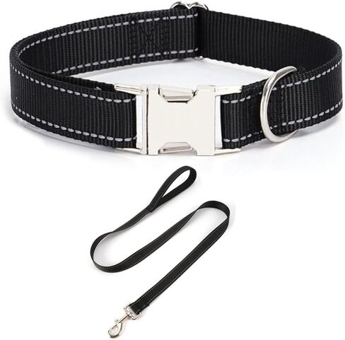 مجموعة طوق ومقود الكلب العاكسة من JAY D.L مع مشبك معدني، أطواق الكلاب الناعمة القوية المصنوعة من النايلون مع إبزيم سريع التحرير، أطواق الحيوانات الأليفة القابلة للتعديل مع حلقة بطاقة تعريف للكلاب الصغيرة والمتوسطة والكبيرة in Kuwait