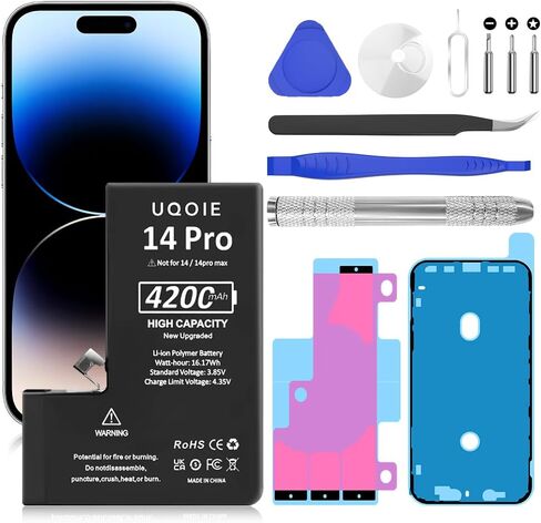 بطارية لهاتف iPhone 14، (2024 ترقية جديدة) بطارية بديلة عالية السعة 4200 مللي أمبير في الساعة لهاتف iPhone 14 6.1 بوصة A2882 A2649 A2881 A2884 A2883 مع مجموعة أدوات إصلاح احترافية in Saudi Arabia