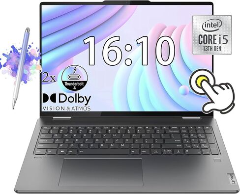 لينوفو يوجا 7I 16 بوصة 2 في 1 WUXGA 16:10 لاب توب لمس، انتل كور I5-1335U، قارئ بصمات الأصابع، لوحة مفاتيح بإضاءة خلفية، 2xThunderbolt، Wi-Fi 6E، Storm Gray، Win 11 W/Stylus Pen (16 جيجابايت رام | 1 تيرابايت) PCIe SSD) in Saudi Arabia