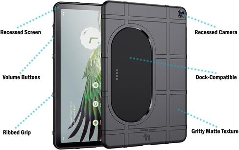 حافظة وغطاء سفر لجهاز Google Pixel Tablet (2023)، وNakedcellphone Special Ops Rugged Shield ورفيق حامل عرض بقشرة صلبة - أسود غير لامع in Kuwait
