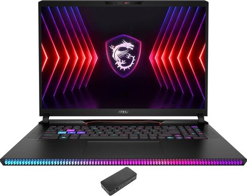 كمبيوتر محمول MSI Raider GE78 HX للألعاب والترفيه (Intel i9-14900HX 24-Core، 64GB DDR5 5200MHz RAM، 4TB PCIe SSD، GeForce RTX 4090، 17.0 بوصة 240 هرتز QXGA (2560x1600)، Win 11 Pro) مع قاعدة توصيل USB-C in Saudi Arabia