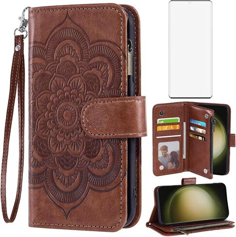 حافظة هاتف Asuwish لهاتف Samsung Galaxy S23 Ultra 5G مع واقي شاشة من الزجاج المقسى وحامل بطاقات جلدي قابل للطي وإكسسوارات الخلايا S23Ultra 23S S 23 23Ultra 6.8 بوصة للنساء والرجال بني in Saudi Arabia