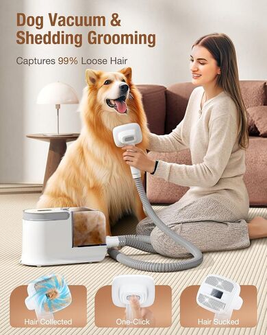 LABIGO Dog Grooming Vacuum Kit, 1.8L Pet Grooming Kit with 3 Suction Levels, Low Noise Dog Hair Vacuum with 4 Pet Grooming Tools for Pet Hair Removing, Home Cleaning in Saudi Arabia